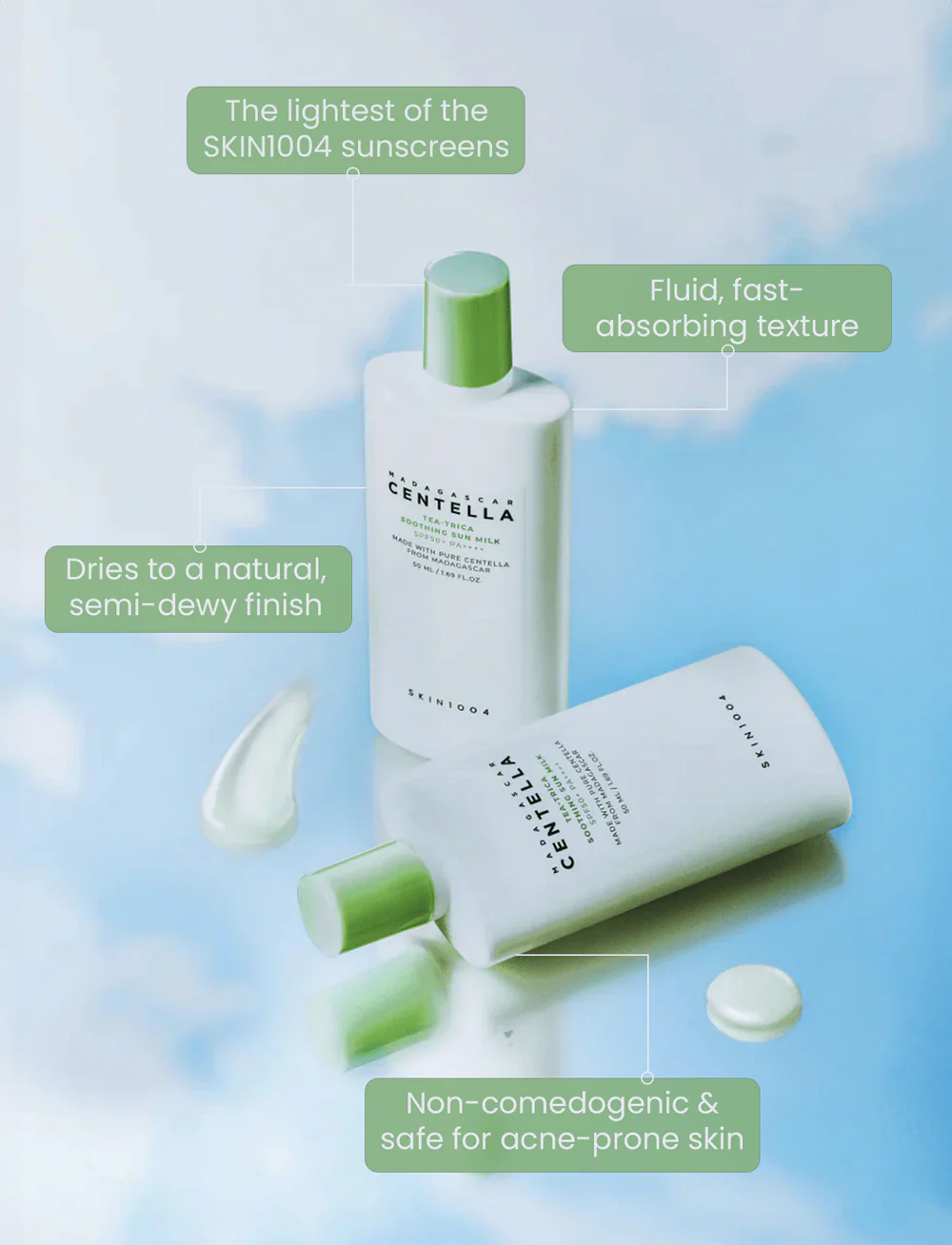 ضد آفتاب تسکین دهنده چای سبز سنتلا SPF 50 اسکین ۱۰۰۴ ۵۰میل 1 کرم ضد آفتاب چای سبز سنتلا SPF 50 اسکین ۱۰۰۴