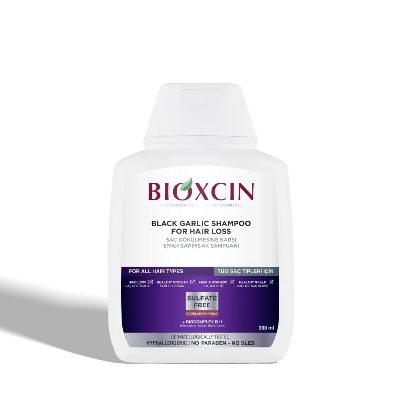 Bioxcin Black Garlic Shampoo for Hair Loss شامپو ضد ریزش عصاره سیر سیاه بیوکسین
