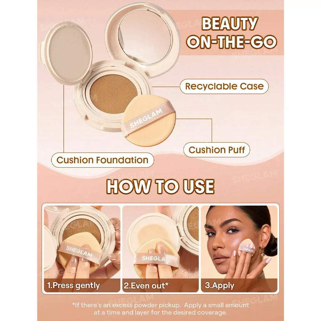 کرم پودر کوشن Lock & Go شیگلم ۱۲گرم 2 Sheglam Lock Go Long Lasting Cushion Foundation۳