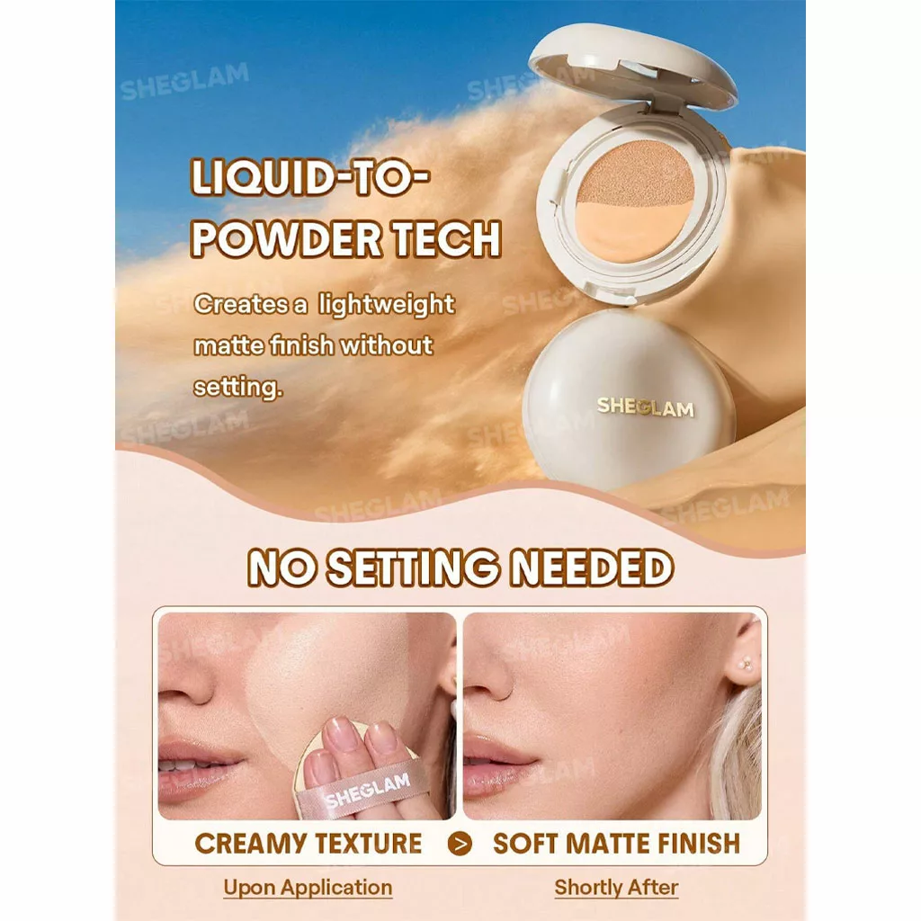 کرم پودر کوشن Lock & Go شیگلم ۱۲گرم 1 Sheglam Lock Go Long Lasting Cushion Foundation۵